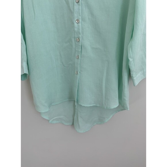 Fridaze Shirt Women’s Medium Linen Green 3/4 Sleeve Roll Tab Button Linen Blouse - Picture 6 of 7